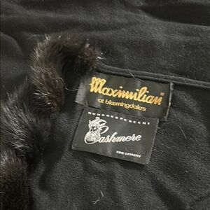 Maximilian Black Cashmere cape  with mink trim